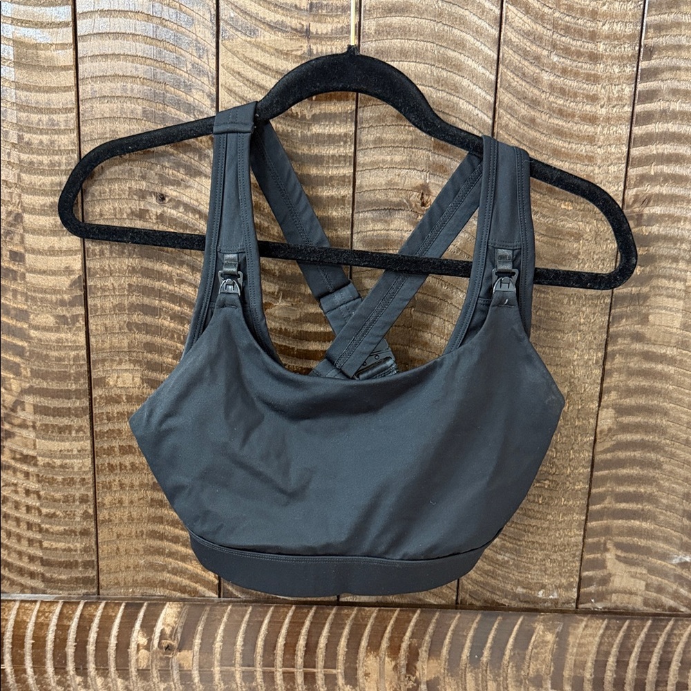 Black Women's Cross-Back Nursing Sports Bra